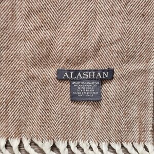 Alashan Herringbone Throw Blanket Tan White Monogram B Fringe 51x64 Cotton Blend